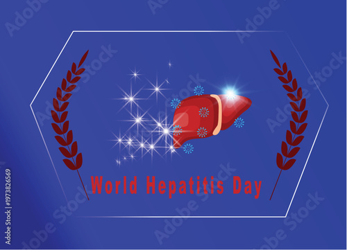 Hepatitis Day red liver with blue virus organ