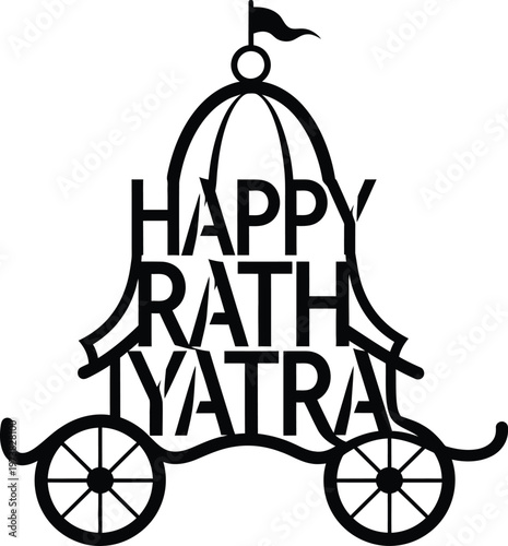 Happy Rath Yatra festival celebration icon with chariot and text on transparent background