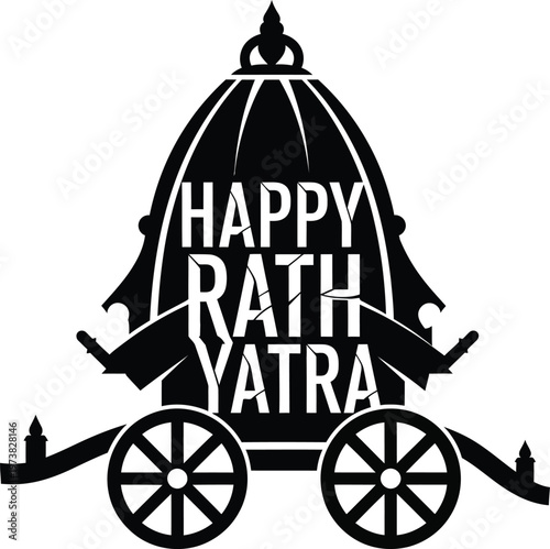 Happy Rath Yatra festival celebration icon with chariot and text on white background