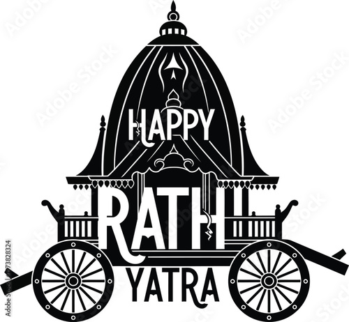 Happy Rath Yatra festival celebration illustration with traditional Indian chariot design and text