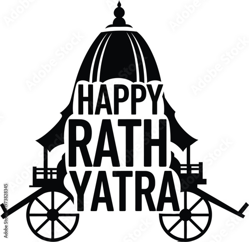 Happy Rath Yatra festival celebration logo with traditional Indian chariot design and text