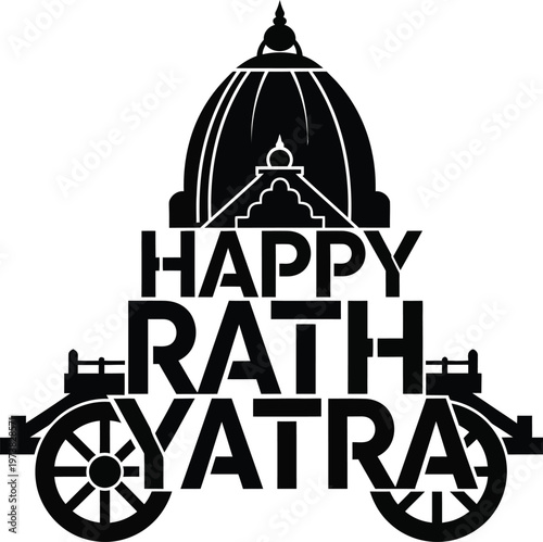 Happy Rath Yatra festival celebration with traditional Indian chariot and temple illustration