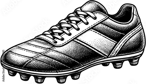 Football Boot Engraving Vintage Sports Equipment Black and White Illustration