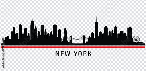 Vector illustration new york city skyline silhouette with iconic buildings and ferris wheel