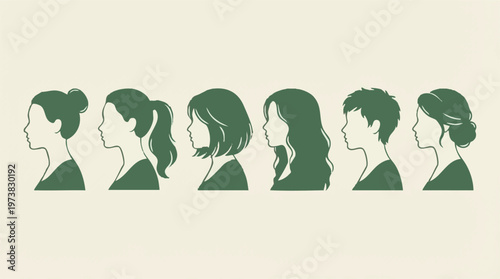 Tableau sur toile Diverse female head silhouettes showcasing various hairstyles in profile