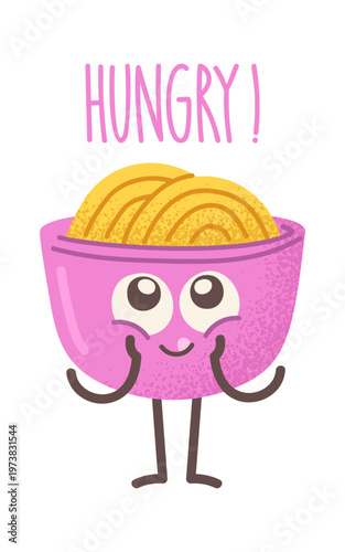 Noodle Bowl Character Hungry Text Cartoon