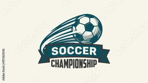 Dynamic soccer championship logo with a stylized ball and motion lines