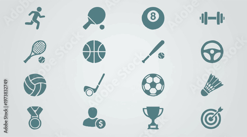 Set of Sports, Games, and Fitness Pictograms Vector Icons
