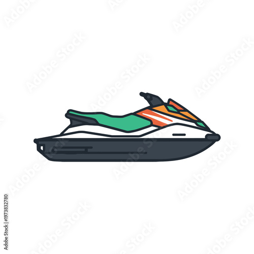 A modern colorful jetski in profile