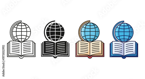 Collection of Globe and Open Book Icons symbolizing education, knowledge, and global learning concepts
