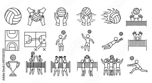 Volleyball sport icons and illustrations for active lifestyle and athletic competition graphics
