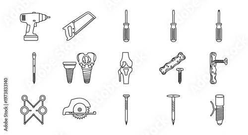 Comprehensive Set of Construction and DIY Tools Vector Icons for Home Improvement, Building, and Repair Projects