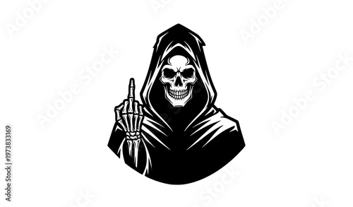 Gothic skull grim reaper engraving vector rebellious skeleton illustration isolated on white