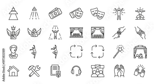 Diverse Collection of Modern Outline Icons for Creative Projects, Business Solutions, and Digital Interfaces; Vector Set for Web and App Design Elements