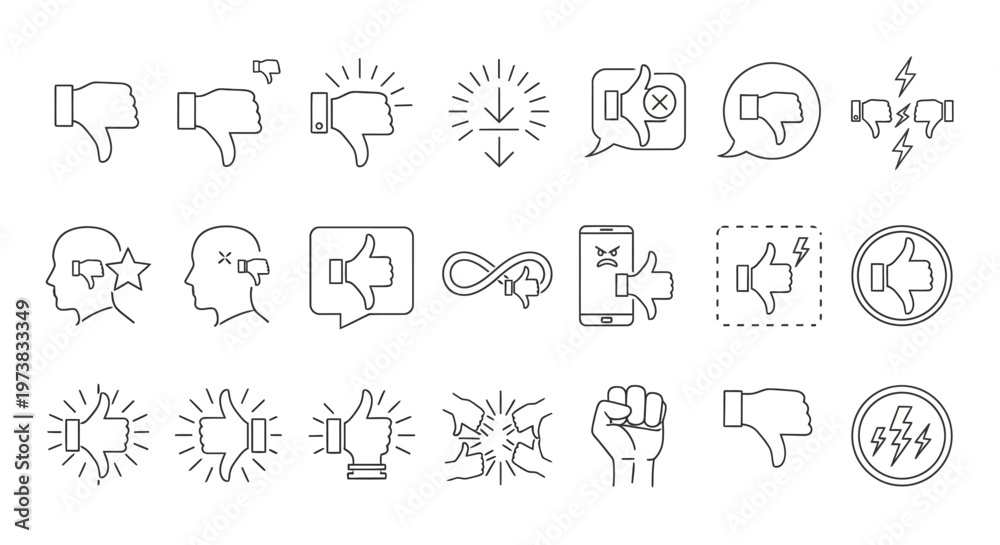 Fototapeta premium A Collection of Dislike and Negative Feedback Icons Representing Dissatisfaction and Criticism