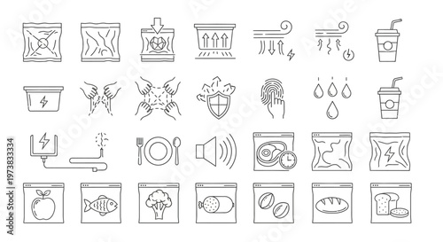 Illustrations of food preservation methods, packaging, and quality indicators for safe and fresh consumption