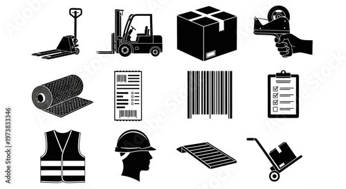 Comprehensive Logistics and Warehouse Management Icons Set Essential Symbols for Shipping, Inventory, Delivery, and Supply Chain Operations