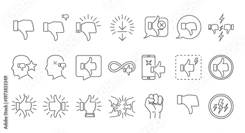 A Collection of Dislike and Negative Feedback Icons Representing Dissatisfaction and Criticism