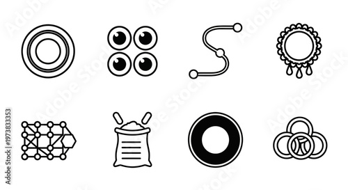 Set of Abstract Outline Graphic Icons for Digital Design and Interface Elements, Illustrating Various Conceptual Symbols and Modern UI Concepts