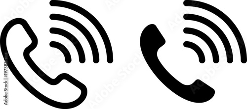 Two classic telephone receivers with wireless signal icons depicting modern communication integration
