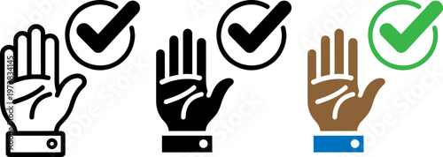 Diverse hands icon set representing approval or agreement with checkmarks