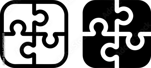 Contrasting puzzle piece designs with positive and negative space variations