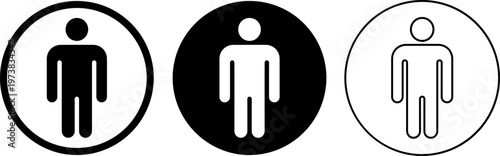 Three different gender-neutral restroom symbols displayed in a row