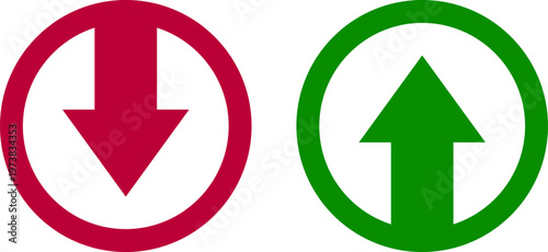 Contrasting directional arrows within circular prohibition and permission symbols