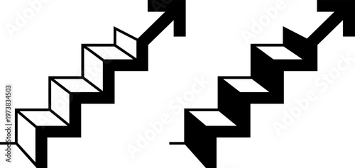 Two contrasting upward staircase designs with directional arrows at the top