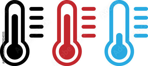 Visual representation of temperature indicators using a thermometer icon in black, red, and blue