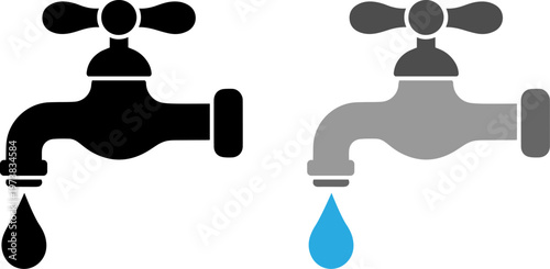 Contrast between a closed and an open water faucet with flowing water droplets