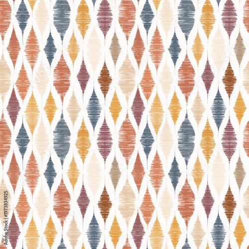 Seamless Pattern Boho Ikat Textile Diamond Chain Design in Muted Earthy Tones
