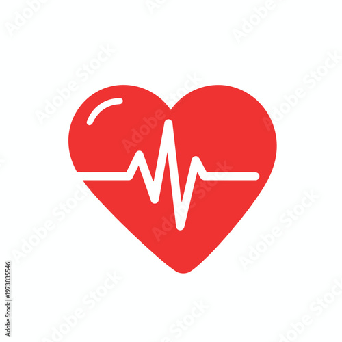A red heart symbol with an electrocardiogram (ECG) line in it, representing health, well-being, and life