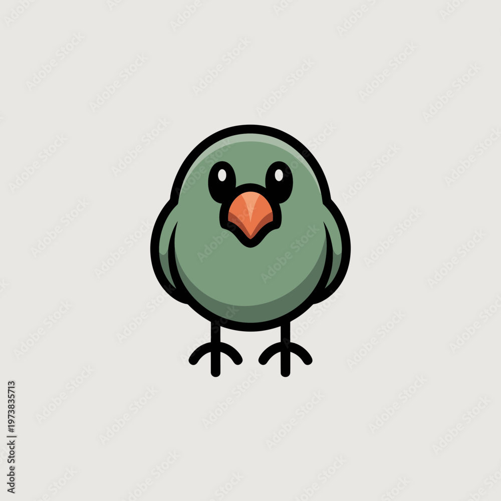 Obraz premium Green Cartoon Bird Standing on White Background