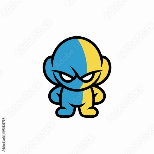 Angry Cartoon Character Split Blue and Yellow