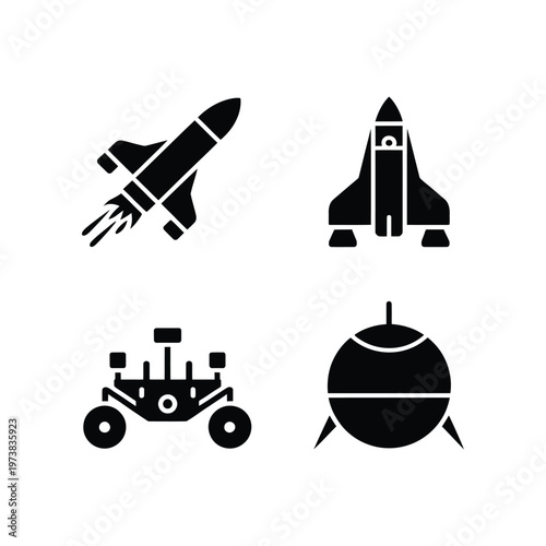 Space Exploration Mission Astronaut Rocket and Rover Icons