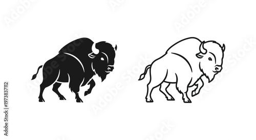 American Bison Symbols: Black & White Contrast Vector