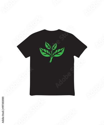 Black T-Shirt Mockup with Minimalist Green Leaf Graphic Design