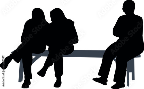 three women sitting on bank, silhouette vector