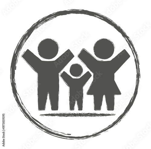 Familie mit einem Kind als Stempel, Icon, Vektorzeichnung