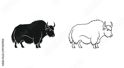 Yak Illustration: Unique Black & White Animal Art Vector