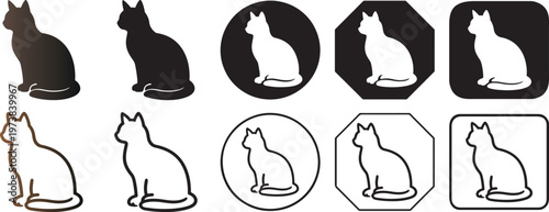 Modern cat icon set silhouette vector.