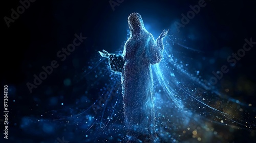 An ethereal depiction of a mysterious figure bathed in celestial light