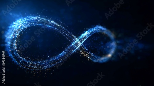 The infinite symbol, beautifully rendered with particles of light, represents limitless potential and eternity. The blue color further amplifies feelings of calm and spirituality.
