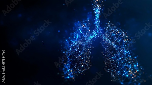 Abstract representation of human lungs with glowing particles