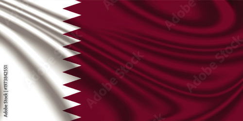 Qatar national flag waving fabric background with maroon and white serrated design, patriotic banner texture illustration