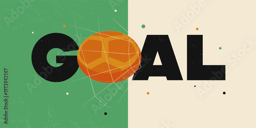 Vector illustration of a soccer ball in a goal net. Goal scored.
