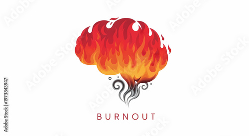 Burnout concept with brain on fire and smoke symbolizing mental exhaustion and stress its illustration only