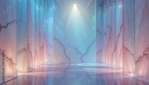 Abstract banner for skincare products featuring glass-like acrylic layers and space for text