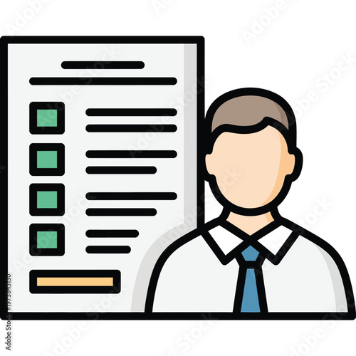 A person stands next to a checklist, implying a task or management activity.
